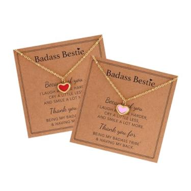 Imagem de AULSIEY Colar de coração colorido para o Dia dos Namorados para mulheres, melhor amiga, banhado a ouro 18 K, aço inoxidável, amizade, Bestie, Aço inoxidável, Sem Pedra Preciosa