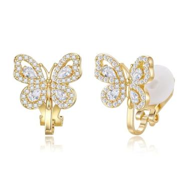 Imagem de FANZE Brincos de borboleta, zircônia cúbica minúsculo pequeno brinco de ouro simples e leve presente para mulheres