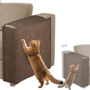Imagem de Protetor universal contra arranhões para sofá para gatos com garras de gato para ambos os lados do braço do sofá, almofada de sisal com cores combinadas, arranhador de canto de sofá (marrom)