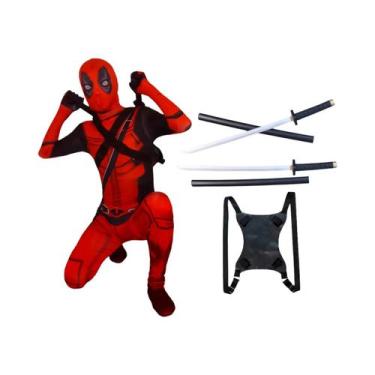 Imagem de Fantasia De Super-Herói Para Meninos, Macacão Deadpool Com Espada, Per