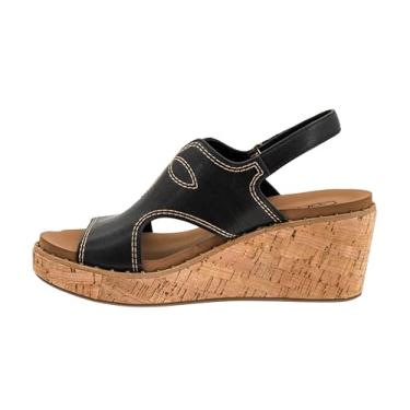 Imagem de Corkys Footwear Plataforma Darlin feminina – com salto de 6 cm, palmilhas de EVA acolchoadas, costura ocidental e recortes na parte superior e um fecho de, Preto, 40