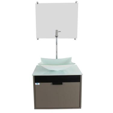 Imagem de Gabinete Armário Banheiro 40cm Cuba Quadrada Branca com Espelho - Cuba