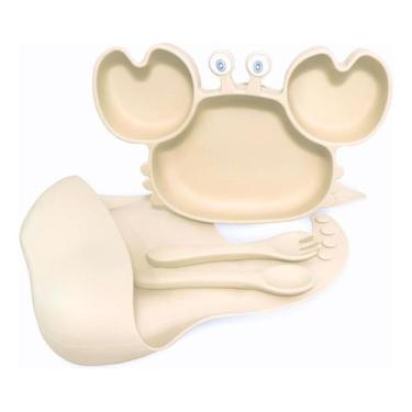 Imagem de Kit Prato Infantil Silicone Para bebê com Divisórias Pratinho Infantil