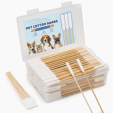 Imagem de OwnWise 200 cotonetes de orelha de cachorro - cotonetes de algodão de 15 cm de comprimento com pontas de algodão macio de absorção para limpeza de orelhas de cães, varas de bambu resistentes e suaves