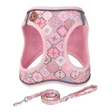 Imagem de Mihqy Step in Conjunto de coleira e coleira para cães, refletivo, ajustável, antipuxão, para cães extrapequenos/pequenos, filhotes e gatos, colete de malha acolchoada macia para meninas e meninos