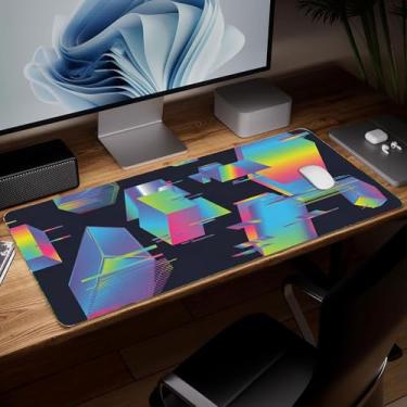Imagem de Tapete de mesa minimalista de couro, mouse pad de arte colorida grande teclado de computador mousepad para jogos à prova d'água protetor e capa de mesa, tapete de mouse decorativo de couro PU para