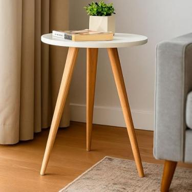 Imagem de Mesinha Lateral Retrô Mesa de Canto Criado Mudo Decorativa MDF para Cabeceira e Sala(Branco,Menor: 55x45cm)