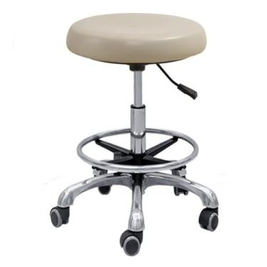 Imagem de Banqueta ajustável para assistente dentário com assento de couro PU, apoios de braços, rotação de 360°, design ergonômico para conforto em clínicas médicas e consultórios odontológicos