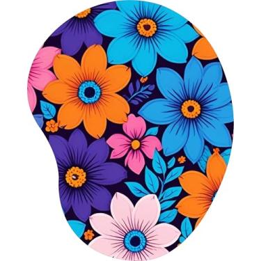 Imagem de Mouse Pad Ergonômico Gota Flores Coloridas Vibrantes Fundo Escuro
