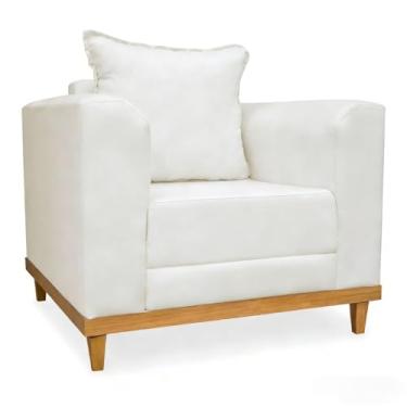 Imagem de Poltrona Sofá com Almofada em Linho - Estilo Elegante para Salas, Quartos e Espaços de Conforto Doméstico, Versátil e Decorativa (Cru)