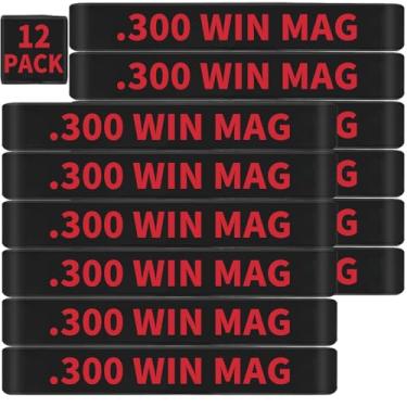 Imagem de Pacote com 12 bandas de marcação Miaozhun .300 Win Mag, marcadores de identificação de calibre de munição e acessórios para coldre (preto-vermelho)