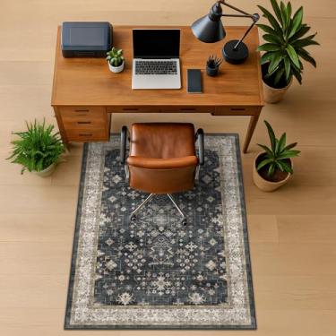 Imagem de Tapete preto para cadeira de escritório para pisos de madeira, tapete antiderrapante 91 x 122 cm, protetor de piso de azulejo para cadeira de escritório resistente, fácil de limpar, ultra macio