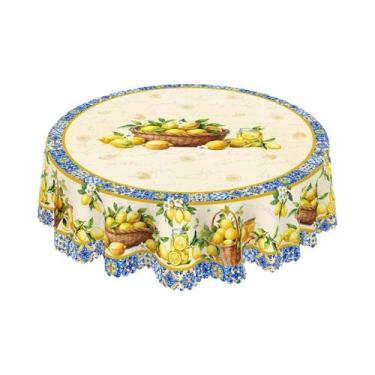 Imagem de Toalha De Mesa Redonda Floral Retangular Padrão Retrô De Limão Para Co