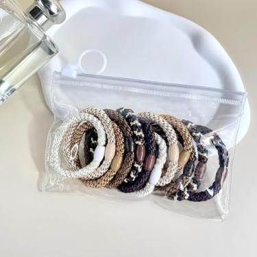Imagem de Generic Conjunto de 12 peças com faixa de borracha elástica, conjunto de corda de nylon simples, colorido, acessórios para a cabeça, suportes de rabo de cavalo (café)