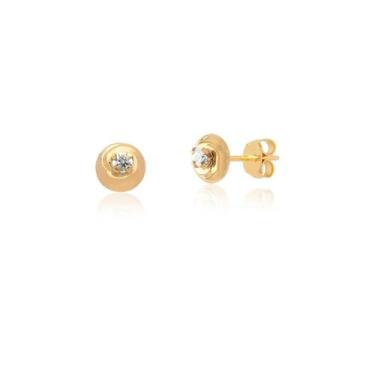 Imagem de Par De Brincos De Chapinha Com Pedra Em Ouro 18k Ab73 - MAEHLER Arte E