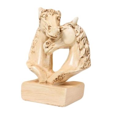 Imagem de IEUDNS Estatueta de Cabeça Dupla de Cavalo para Mesa, Decoração Criativa e de Ano Chinês, Estátua de Cavalo para Decoração de Estante, Cor de Madeira