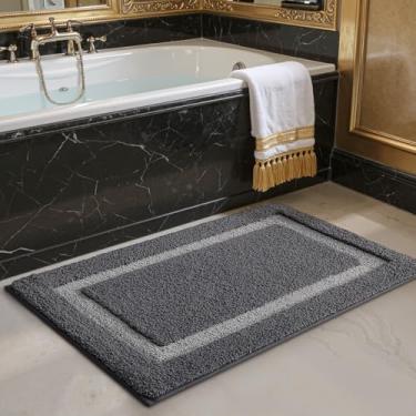Imagem de LUMI Tapete de banheiro, 40 x 61 cm, antiderrapante, lavável, tapete de banho macio absorvente, tapetes de banheiro de microfibra fofa para piso, banheira de chuveiro, entrada, cinza escuro