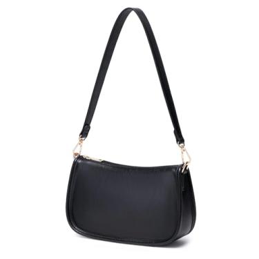 Imagem de Leanoria Bolsa Hobo retrô de couro vegano clássica bolsa de ombro pequena bolsa transversal com duas alças, Preto, Bolsa Hobo retrô de couro vegano clássica bolsa tiracolo pequena