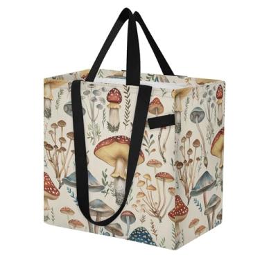 Imagem de SEHANY Sacola de compras reutilizável de cogumelo herb com alças reforçadas, bolsa de compras de lona dobrável à prova d'água de grande capacidade para viagem, cozinha, praia