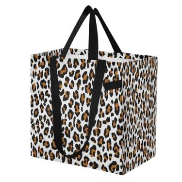 Imagem de SEHANY Sacolas de compras reutilizáveis com estampa de leopardo marrom com alças reforçadas, bolsa de compras de lona dobrável à prova d'água de grande capacidade para viagem, cozinha, praia