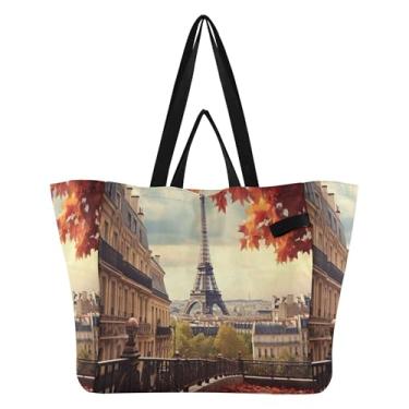 Imagem de SEHANY Sacola de compras reutilizável da Torre Eiffel de Paris com alças reforçadas, bolsa de compras de lona dobrável à prova d'água de grande capacidade para viagem, cozinha, praia