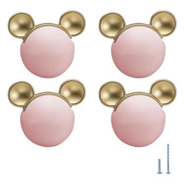 Imagem de Evionlin 4 peças de puxadores de armário de cerâmica fofos de mouse rosa puxadores de cozinha puxadores de gaveta para guarda-roupa de cozinha quarto infantil