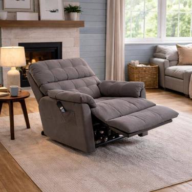 Imagem de Poltrona Elétrica Reclinável Veludo Madeira Maciça