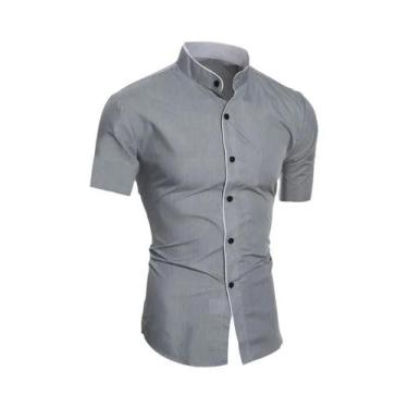 Imagem de Camisa Masculina De Verão Em Cor Sólida Com Manga Curta, Estilo Casual