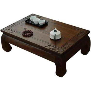Imagem de Mesa de centro de madeira, tatame de janela saliente, mesa industrial para sala de estar, detalhe de aparência de madeira