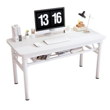 Imagem de ZXLPHA Mesa dobrável moderna e simples, estação de trabalho de computador de camada dupla, estrutura de aço, pés ajustáveis, escrivaninha para espaços pequenos