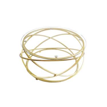 Imagem de Mesas de canto Mesa de chá de ferro, mesa lateral redonda de vidro temperado, sofá de sala de estar, mesa de centro criativa