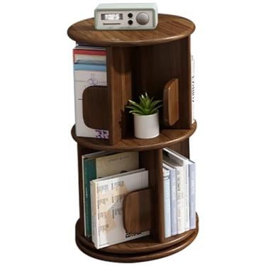 Imagem de Estante rotativa, estante de canto com espaço pequeno, estante de 360°, organizador de estante para quarto, sala de estar (cor: nogueira, tamanho: 2 camadas)