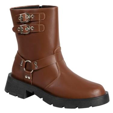 Imagem de Bota Coturno Feminina Cano Médio Tratorado Fivela Plataforma (Caramelo, BR, Adulto, Numérico, 36)