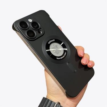 Imagem de HUHUCASE Adequada para capa magnética para celular IPhone17ProMax, capa protetora espelhada com sensação de metal sem bordas com etiqueta ausente (preta, iPhone16)
