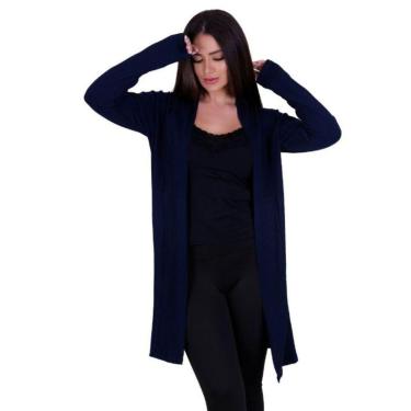 Imagem de Cardigan Manga Longa Canelado Casaco Kimono de Inverno Feminino-Feminino