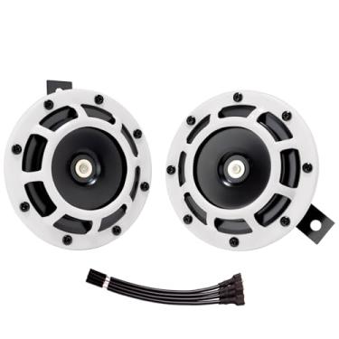 Imagem de Buzina de carro 12v Twin Horn Super Tone para caminhões impreza wrx, caracóis elétricos para carros, motocicletas Subaru, peças eletrônicas alternativas para carros trens (branca)
