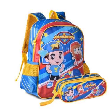 Imagem de Kit Mochila Costas Escolar Os Aventureiros Estojo Duplo, Azul