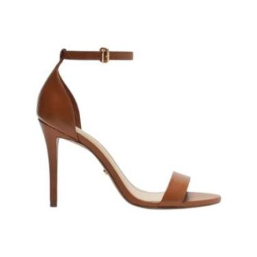 Imagem de Sandalia Feminina Arezzo Couro Salto Alto Fino Isabelli Marrom-Feminino