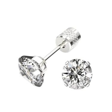 Imagem de Pacote com 2 brincos de zircônia cúbica branca 5A de 4 mm com design floral em relevo, parafuso traseiro, banhado a ouro 18K, pino de aço inoxidável 316L, One Size, Metal, Sem pedra preciosa