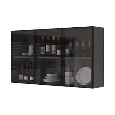 Imagem de Armário de cozinha multicamadas independente e armário de parede com portas de vidro – Aparador versátil organizador de despensa de banheiro e cozinha para sala de jantar, lavanderia e soluções de