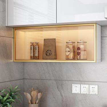 Imagem de Armário de vidro montado na parede – Armazenamento de medicamentos para cozinha e banheiro, elegante organizador de despensa de parede com portas, armário de parede versátil para economia de espaço