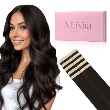 Imagem de MAXITA Extensões de cabelo humano com fita adesiva marrom escuro 61 cm 30 g 10 peças extensões de cabelo humano Remy fita reta sem costura em extensões de trama de pele para mulheres