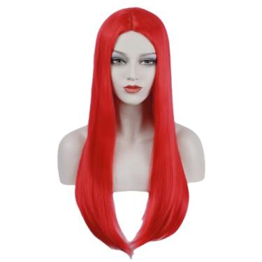 Imagem de SisiruKou Peruca feminina longa reta vermelha brilhante Natal Halloween cosplay fantasia peruca