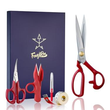Imagem de Fengliren Tesoura de costura profissional de 25,4 cm para costura de tecido pesado para costurar tecido de couro vermelho resistente industrial tesoura de alfaiate de aço de alto carbono para