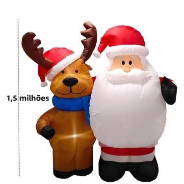 Imagem de Papai Noel E Rena Infláveis Iluminados Com LED De 1,5M Para Decoração 