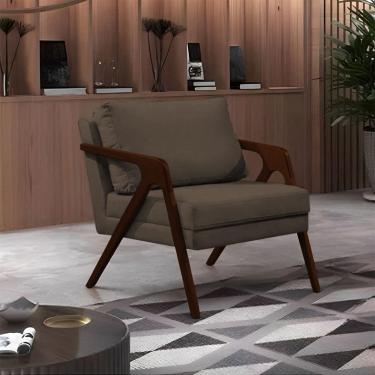 Imagem de Poltrona Mona Monique Luxo Base Madeira Maciça Castanho Veludo Marrom