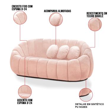 Imagem de Sofá 2 Lugares com Puff e Poltrona Giratória Orgânica Cloud Bouclê Rosê E03 - D'Rossi