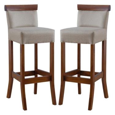 Imagem de Kit 2 Banquetas Alta em Madeira Diamantina Estofada Linho Bege M58 RMI