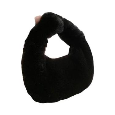 Imagem de Bolsa Tote Feminina Pequena De Pelúcia Sintética Cor Sólida Estilo Sim