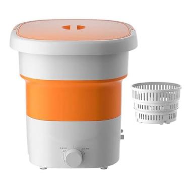 Imagem de Mini máquina de lavar dobrável portátil 24L - grande capacidade, design compacto, ideal para viagens, acampamento, apartamentos e espaços pequenos (cor laranja)